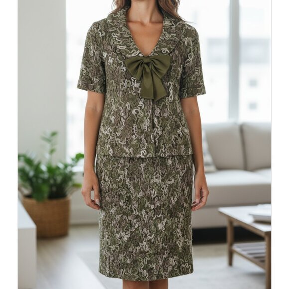 NWT Lafayette 148 Olive Green Ribbon Overlay Strapless Dress & Jacket Size 8/10 - Picture 1 of 10